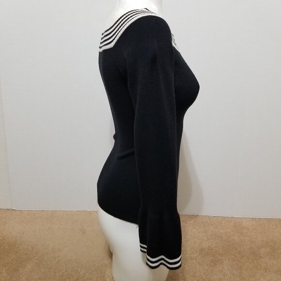 Rivars sweater Large bell sleeve boatneck bell sleeve stripes knit VINTAGE Y2K - Picture 4 of 12